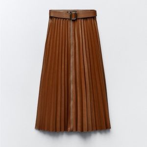 Zara Faux Leather Midi Skirt Pleated